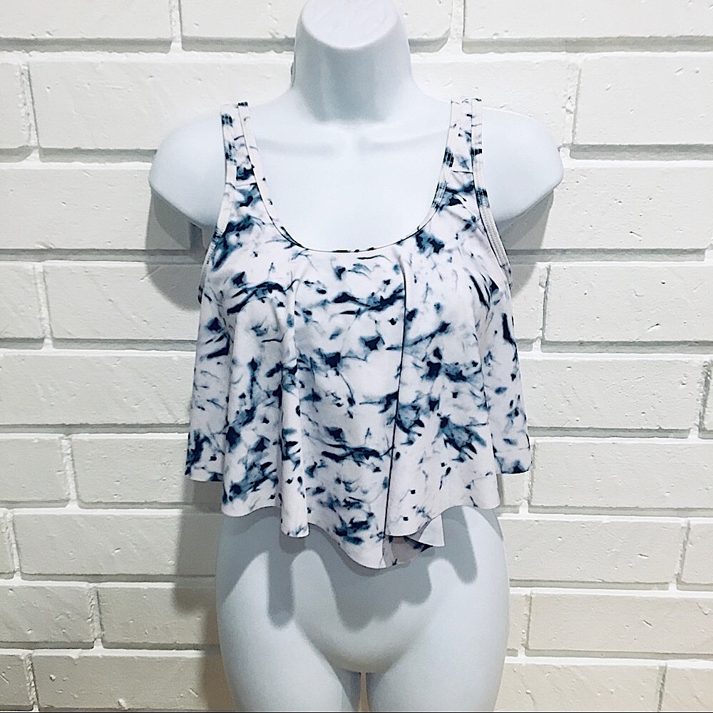 White & Navy Tie Dye Bikini Top S